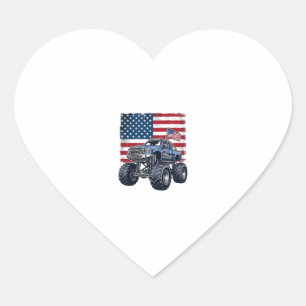 Patriotic Monster Truck Vintage Engraving Design_1 Heart Sticker