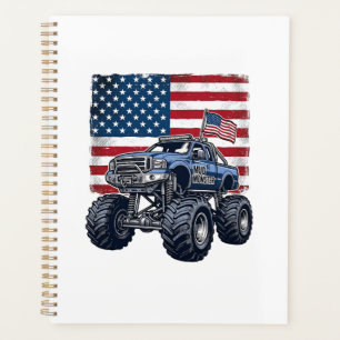 Patriotic Monster Truck Vintage Engraving Design_1 Planner
