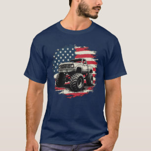 Patriotic Monster Vintage Truck USA FLag T-Shirt
