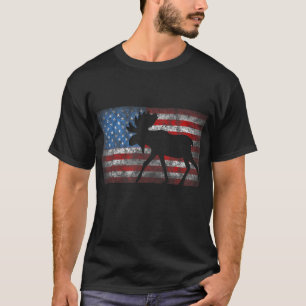 Patriotic Moose American Flag Design T-Shirt