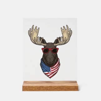 Patriotic Moose Sunglasses Vintage Vector Design_1 Acrylic Sign