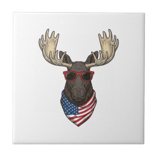 Patriotic Moose Sunglasses Vintage Vector Design_1 Tile