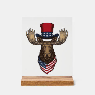 Patriotic Moose Vintage Engraving Vector Design_1 Acrylic Sign