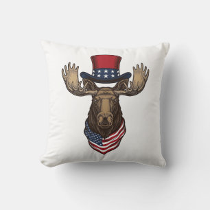 Patriotic Moose Vintage Engraving Vector Design_1 Cushion
