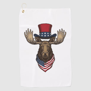 Patriotic Moose Vintage Engraving Vector Design_1 Golf Towel