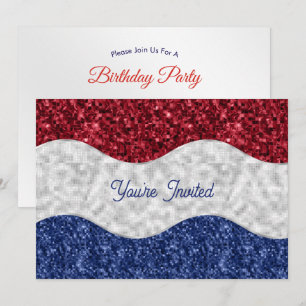 Patriotic Mosaic Waves Birthday Invitation