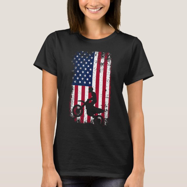 Patriotic Motocrosser  Dirt Bike  American Flag Mo T-Shirt (Front)