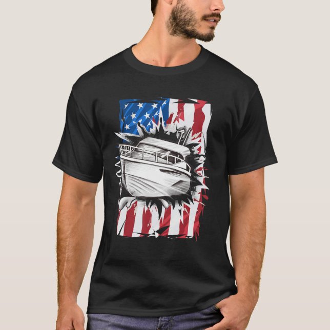 Patriotic Motorboat 4th Of July Men American Flag  T-Shirt (Front)