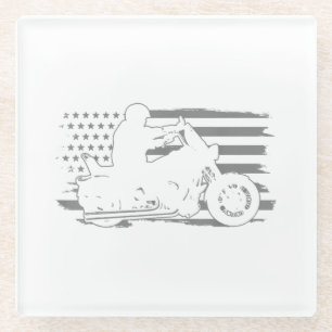 Patriotic Motorcycle Vintage American Flag Biker Glass Coaster