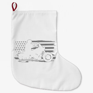 Patriotic Motorcycle Vintage American Flag Biker Large Christmas Stocking