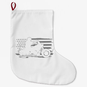 Patriotic Motorcycle Vintage American Flag Biker Large Christmas Stocking