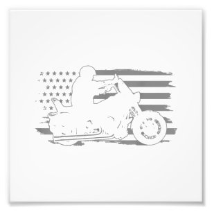 Patriotic Motorcycle Vintage American Flag Biker Photo Print