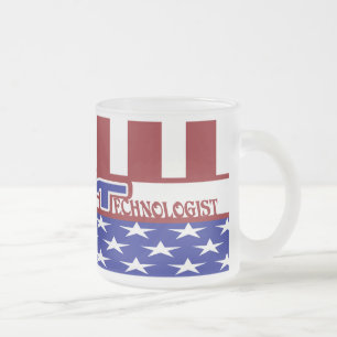PATRIOTIC MT (MEDICAL TECHNOLOGIST) USA FLAG FROSTED GLASS COFFEE MUG