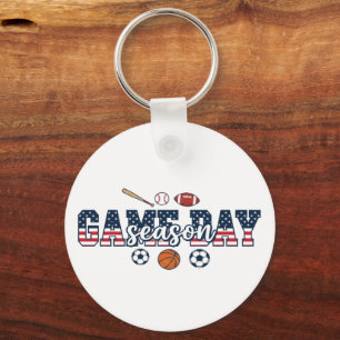 Patriotic Multi Sport Game Day Season American Fla Key Ring