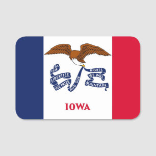 Patriotic name tag with flag of Iowa, USA