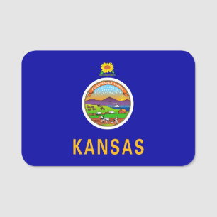 Patriotic name tag with flag of Kansas, USA