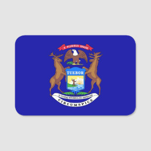 Patriotic name tag with flag of Michigan