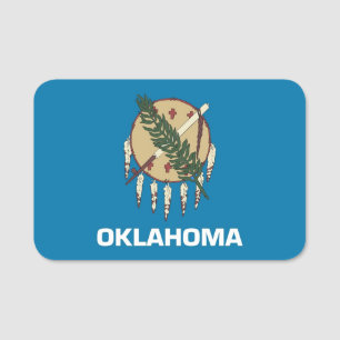 Patriotic name tag with flag of Oklahoma
