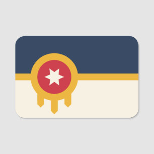 Patriotic name tag with flag of Tulsa, Oklahoma