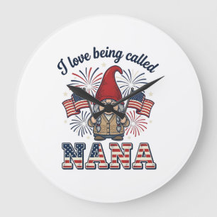 Patriotic Nana Gnome Vintage Grandmother Shirt Des Large Clock