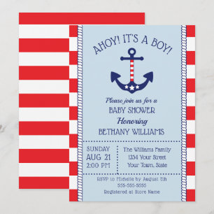 Patriotic Nautical Anchor Boy Baby Shower Invitation