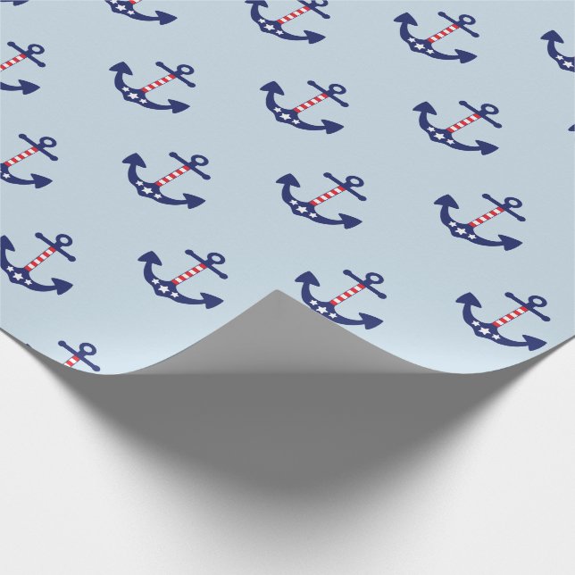 Patriotic Nautical Anchor Pattern Wrapping Paper (Corner)
