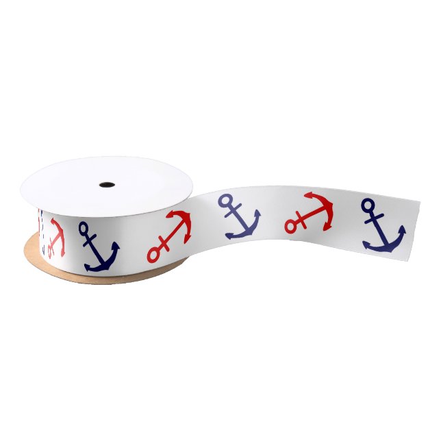 Patriotic Nautical Anchor Ribbon Satin Ribbon (Spool)