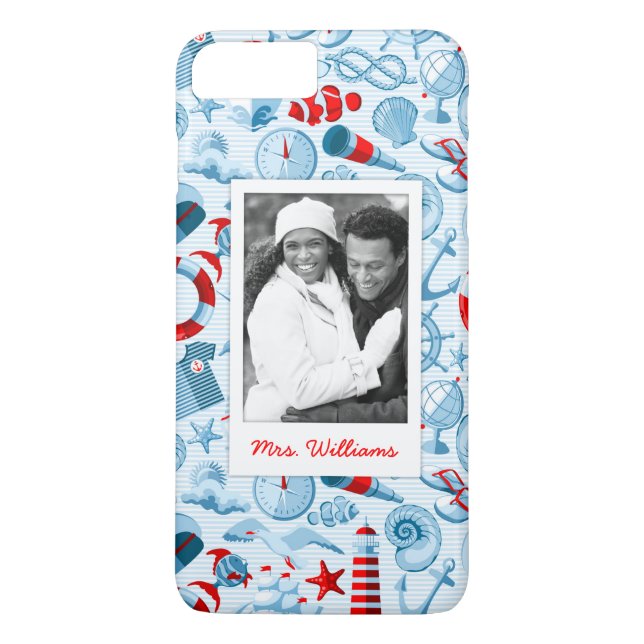 Patriotic Nautical Pattern | Your Photo & Name Case-Mate iPhone Case (Back)