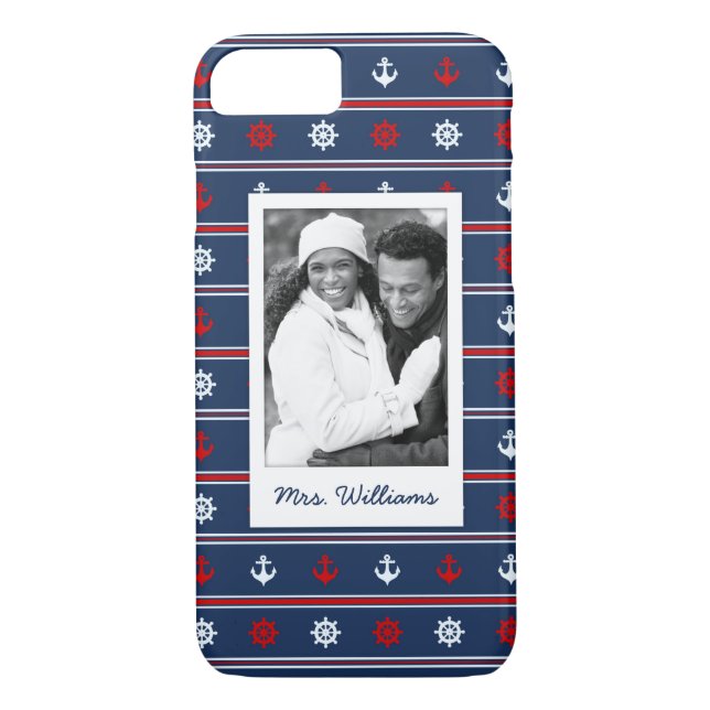 Patriotic Nautical Pattern | Your Photo & Name Case-Mate iPhone Case (Back)
