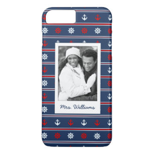 Patriotic Nautical Pattern   Your Photo & Name iPhone 8 Plus/7 Plus Case