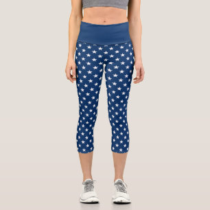 Patriotic navy blue American flag star high waist Capri Leggings