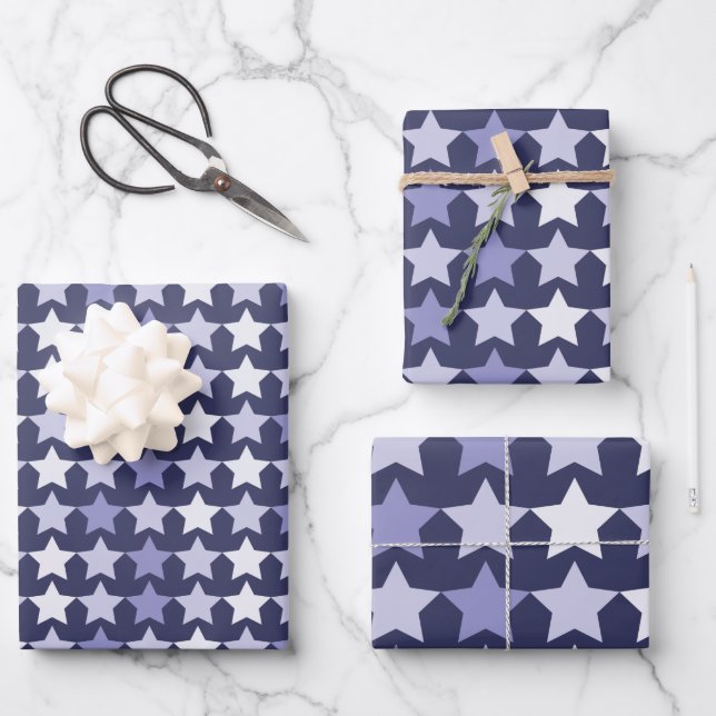 Patriotic Navy Blue Stars Wrapping Paper Sheet (Front)