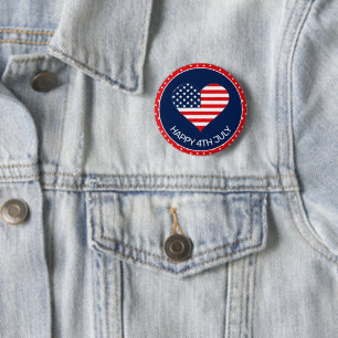 Patriotic Navy Blue, USA Flag Heart 4th July 6 Cm Round Badge