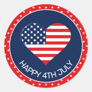 Patriotic Navy Blue, USA Flag Heart 4th July Classic Round Sticker