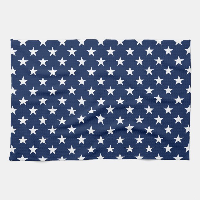 Patriotic Navy Blue USA Flag Stars Pattern Tea Towel (Horizontal)