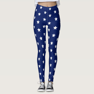Patriotic navy blue white stars pattern holiday leggings