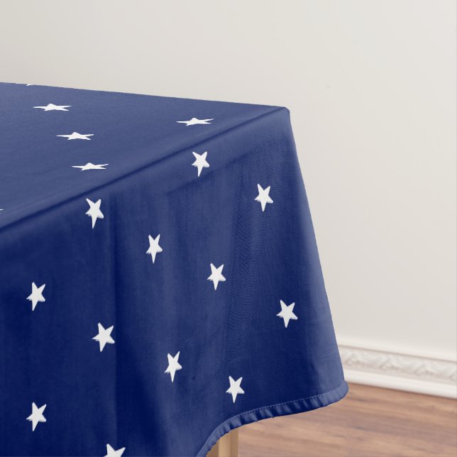 Patriotic Navy blue white stars pattern holiday Tablecloth (In Situ)