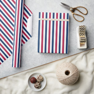 Patriotic Navy, Red And White Stripes American Wrapping Paper