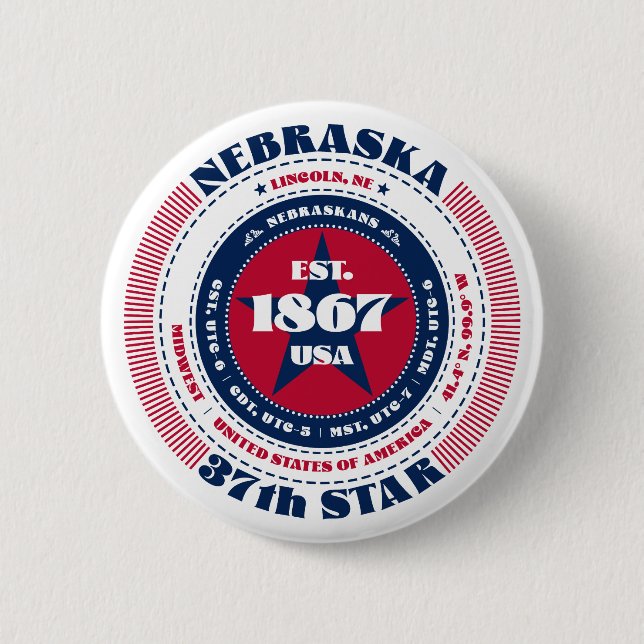 Patriotic Nebraska Circle with State Details 6 Cm Round Badge (Front)