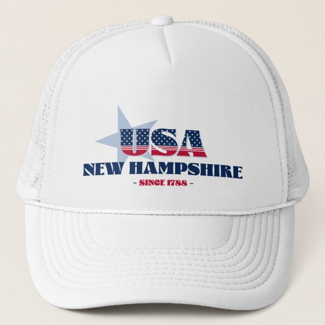 Patriotic New Hampshire Typography Trucker Hat (Front)