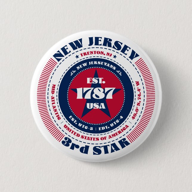 Patriotic New Jersey Circle with State Details 6 Cm Round Badge (Front)