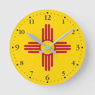 Patriotic New Mexico State Flag Round Clock