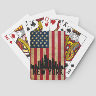 Patriotic New York Skyline American Flag Playing Cards