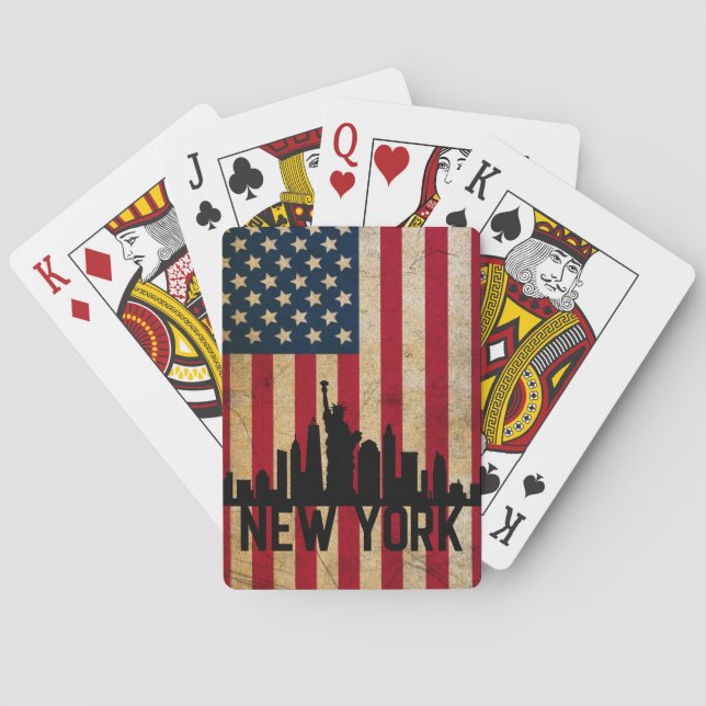 Patriotic New York Skyline American Flag Playing Cards (Back)