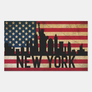 Patriotic New York Skyline American Flag Rectangular Sticker