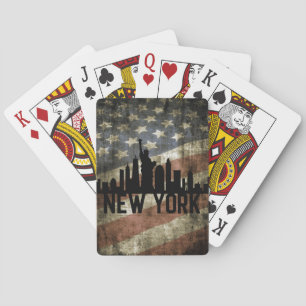 Patriotic New York Skyline Vintage American Flag Playing Cards