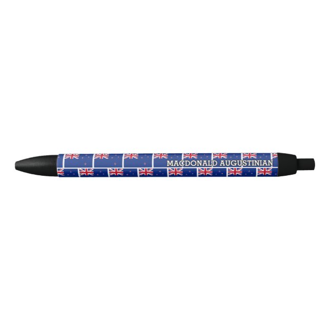 Patriotic NEW ZEALAND FLAG Personalised Black Ink Pen (Front)