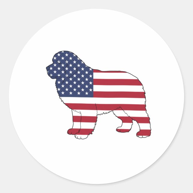 Patriotic Newf Dog USA Flag Design 4th of July Classic Round Sticker (Front)