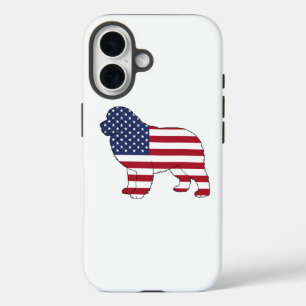 Patriotic Newfie Dog USA Flag Design 4th of July iPhone 16 Case