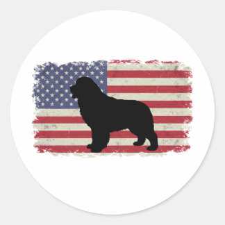 Patriotic Newfoundland DOG American Flag Vintage Classic Round Sticker